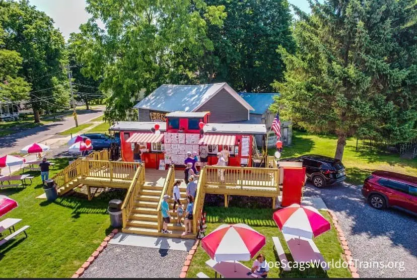 drone shot of ice cream shop